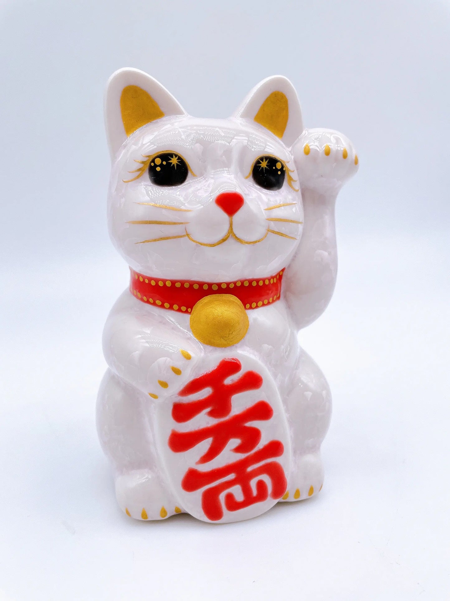 日本清水烧招财猫 花结晶 桃 千万两