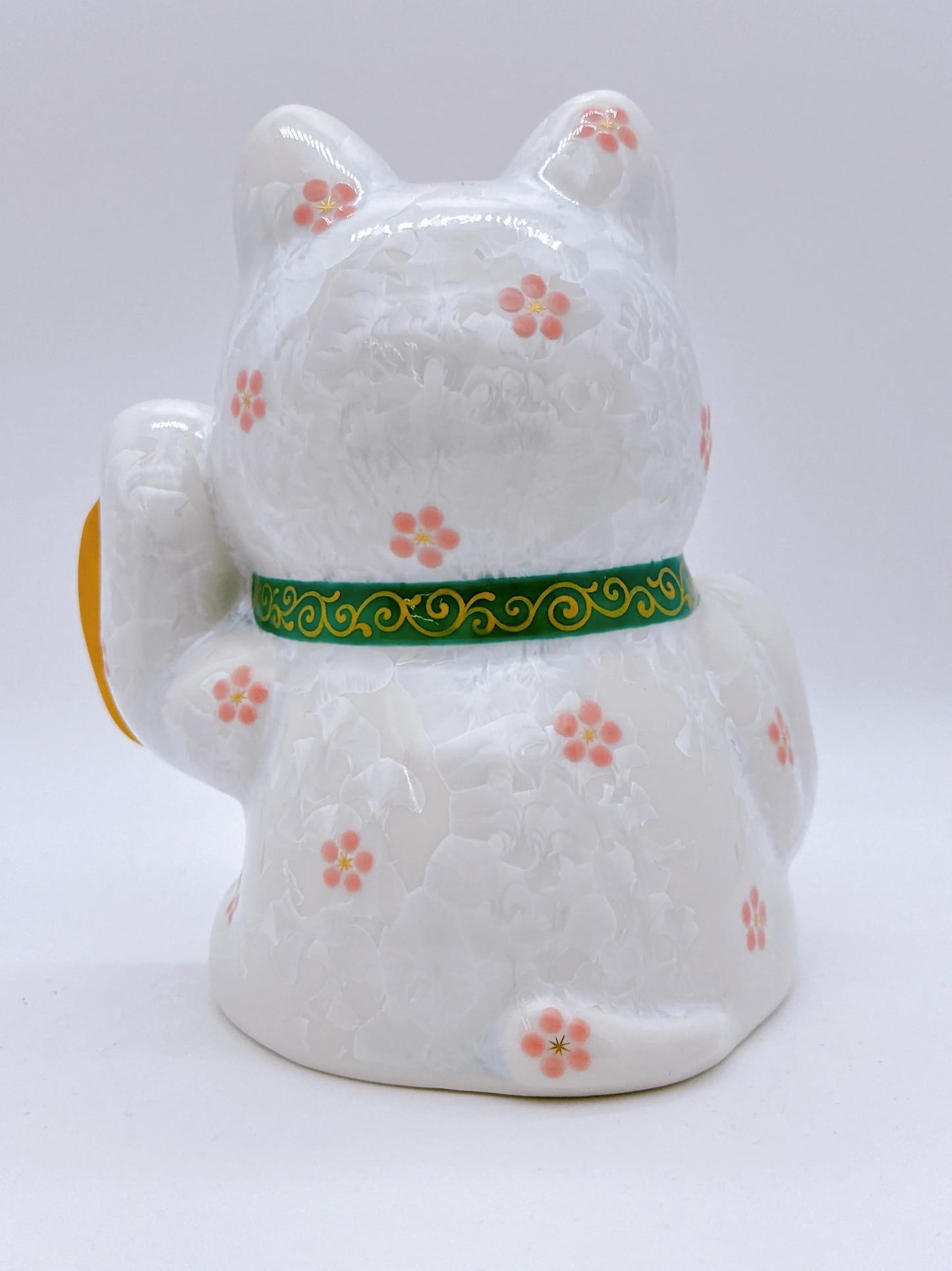 日本清水燒招財貓 達摩 花結晶 白 金運