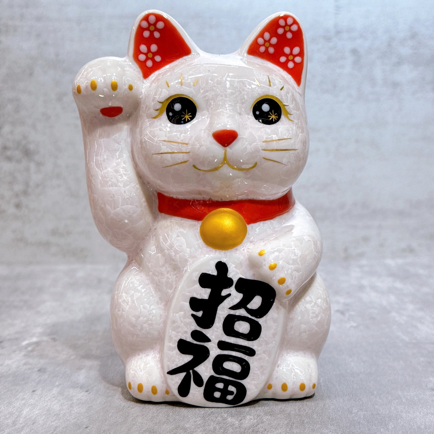 日本清水燒招財貓 花結晶 粉 招福 右