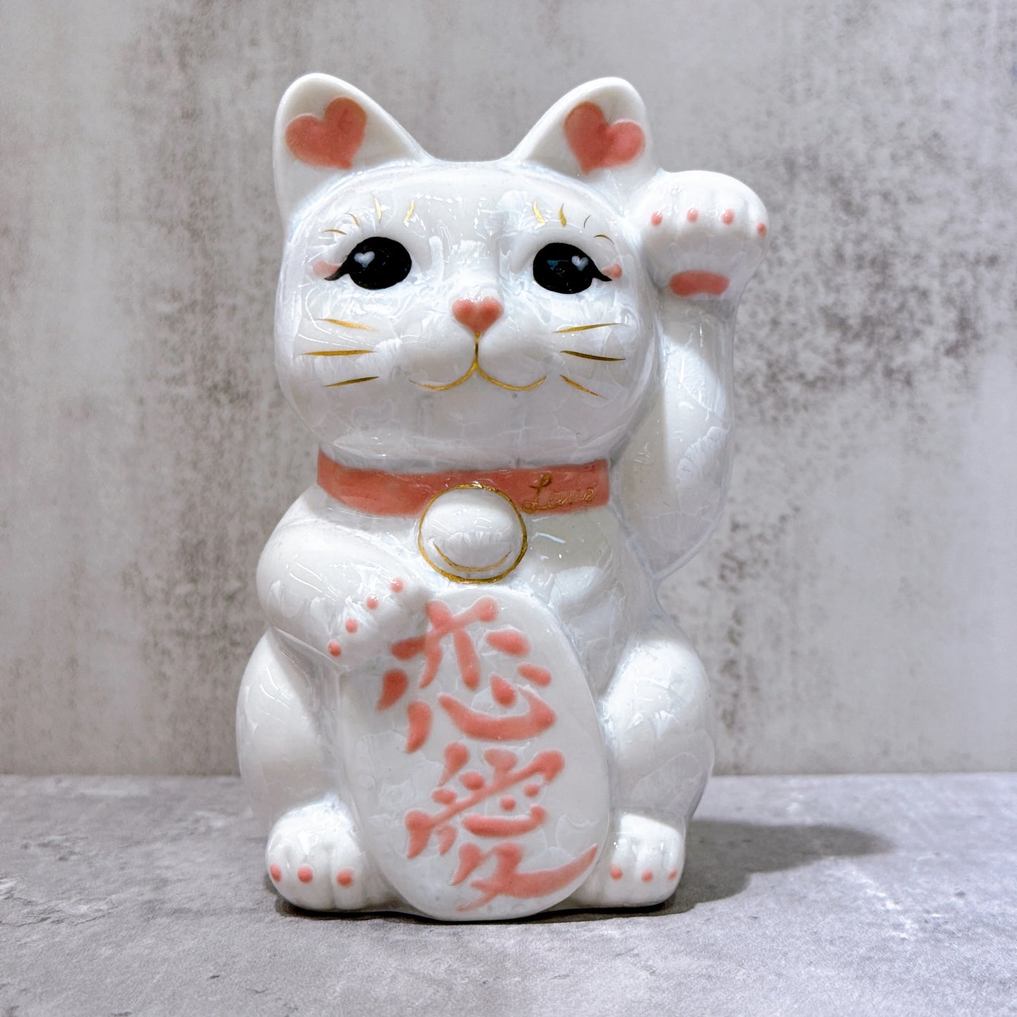 日本清水燒招財貓 花結晶&nbsp;白 戀愛