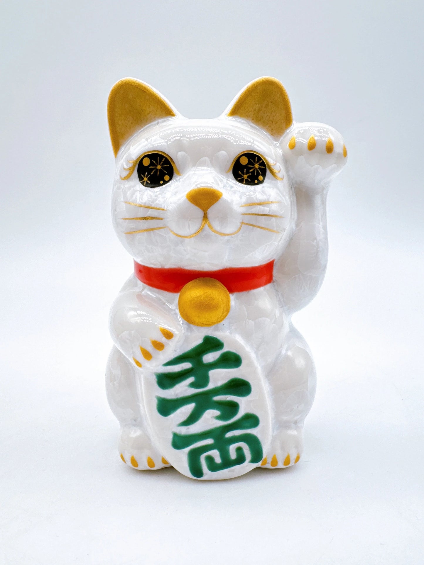 日本清水燒招財貓 花結晶 白 千万両 左