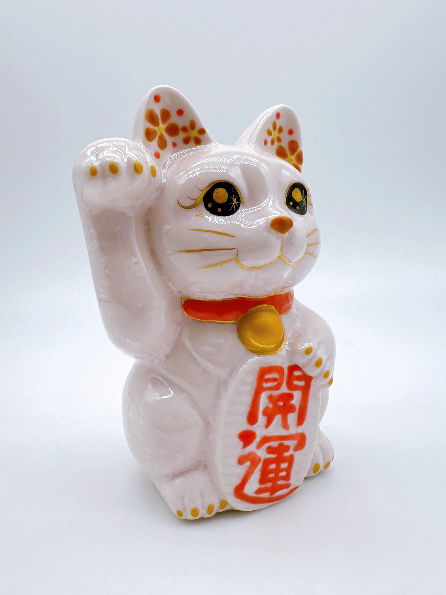 日本清水燒招財貓 花結晶 桃開運 右