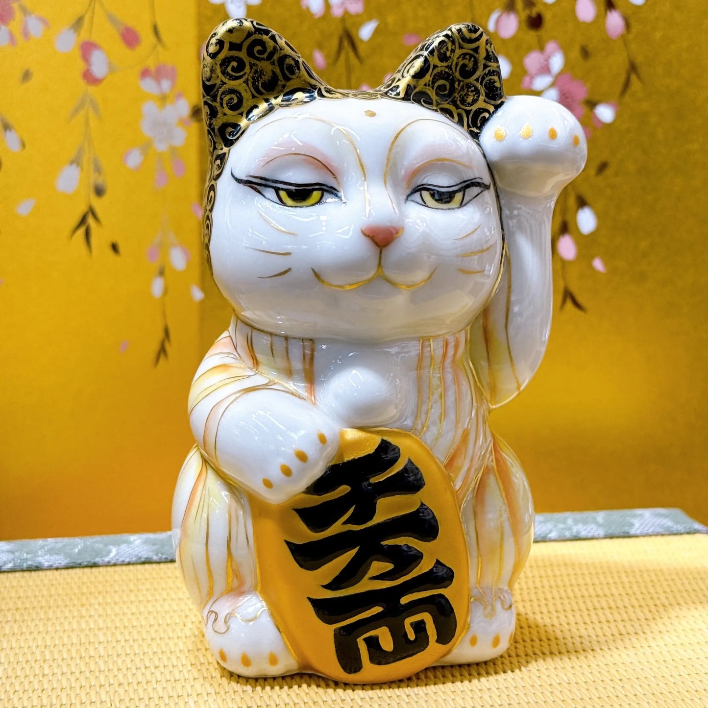 日本清水烧招财猫 色绘 佛陀