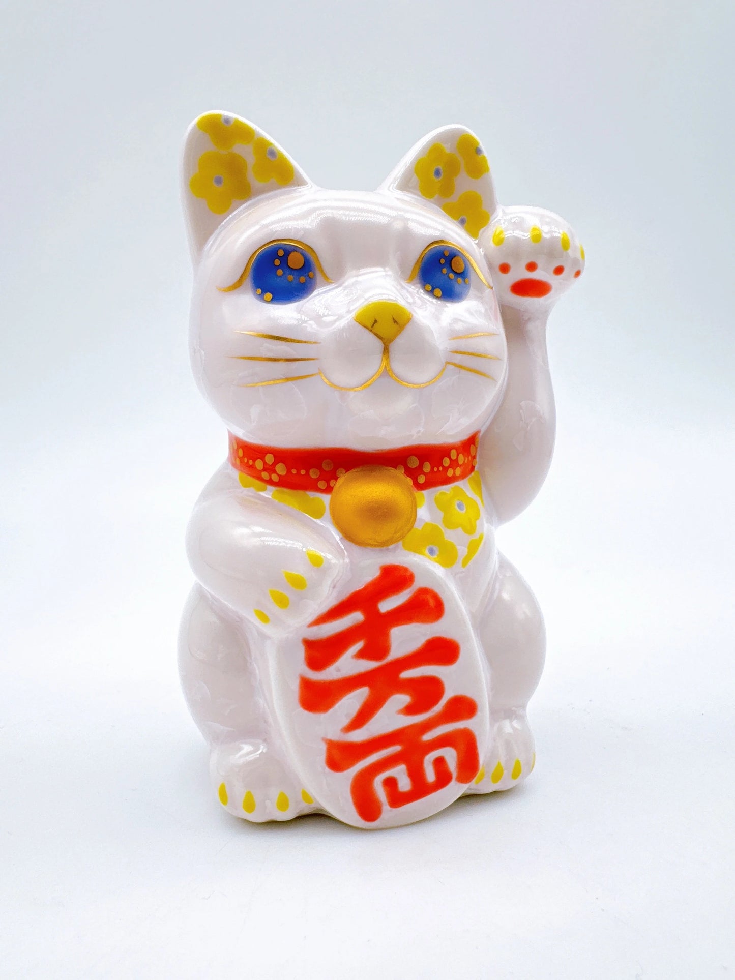 日本清水燒招財貓 花結晶 桃 千万両 左