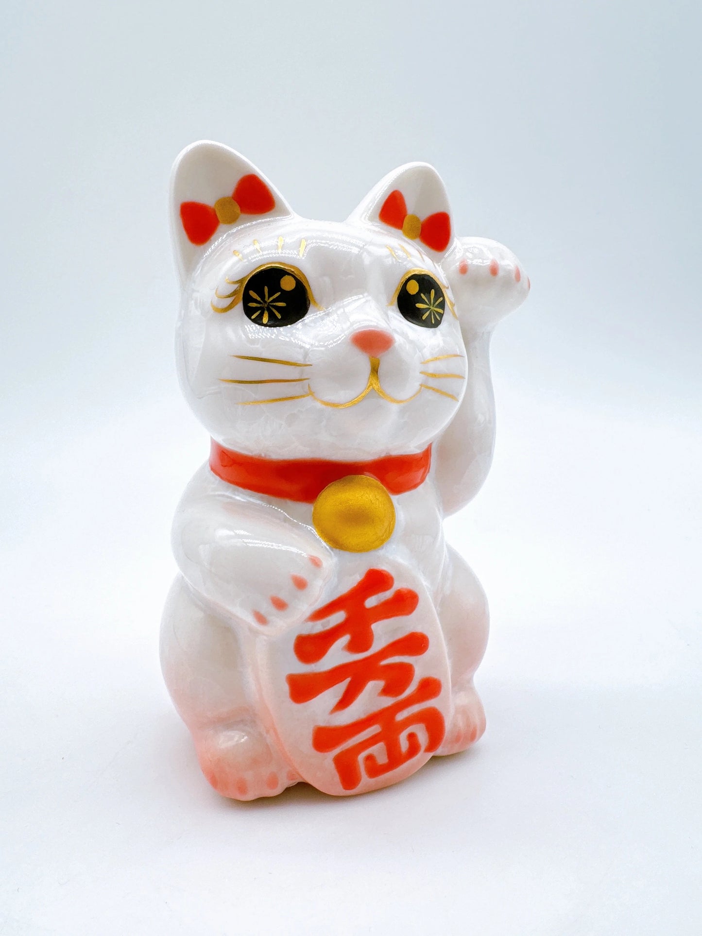日本清水燒招財貓 花結晶 桃白 千万両 左