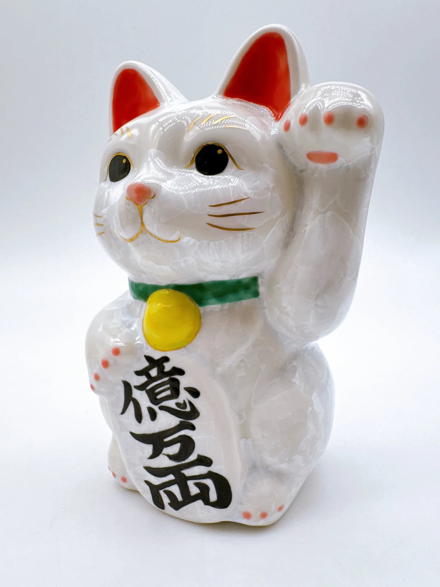 日本清水燒招財貓 花結晶 白 億万両 中號