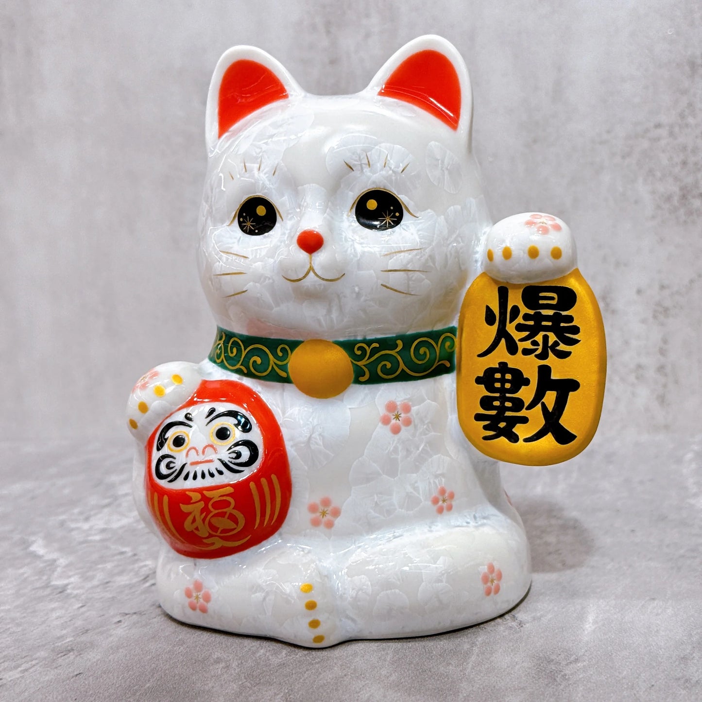 日本清水燒招財貓 達摩 花結晶 白 爆數