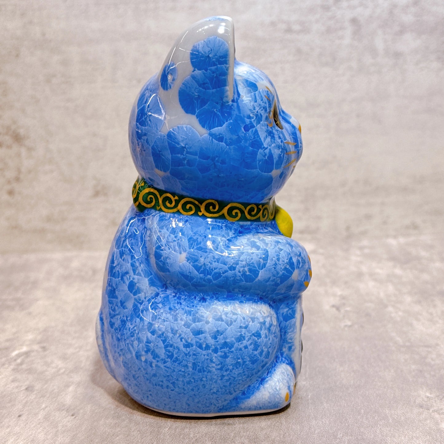 日本清水燒招財貓 花結晶 青 千万両 左