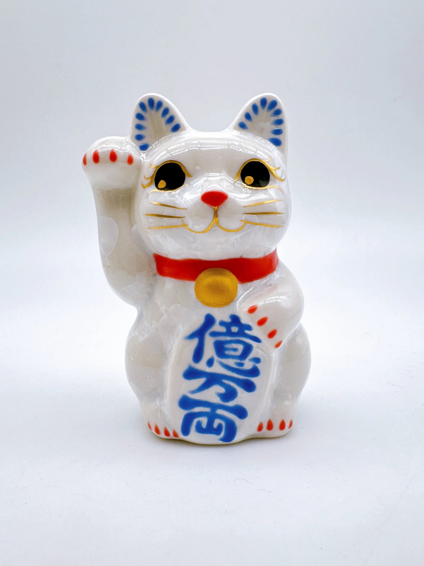 日本清水燒招財貓 花結晶 水白 億万両 右 特小