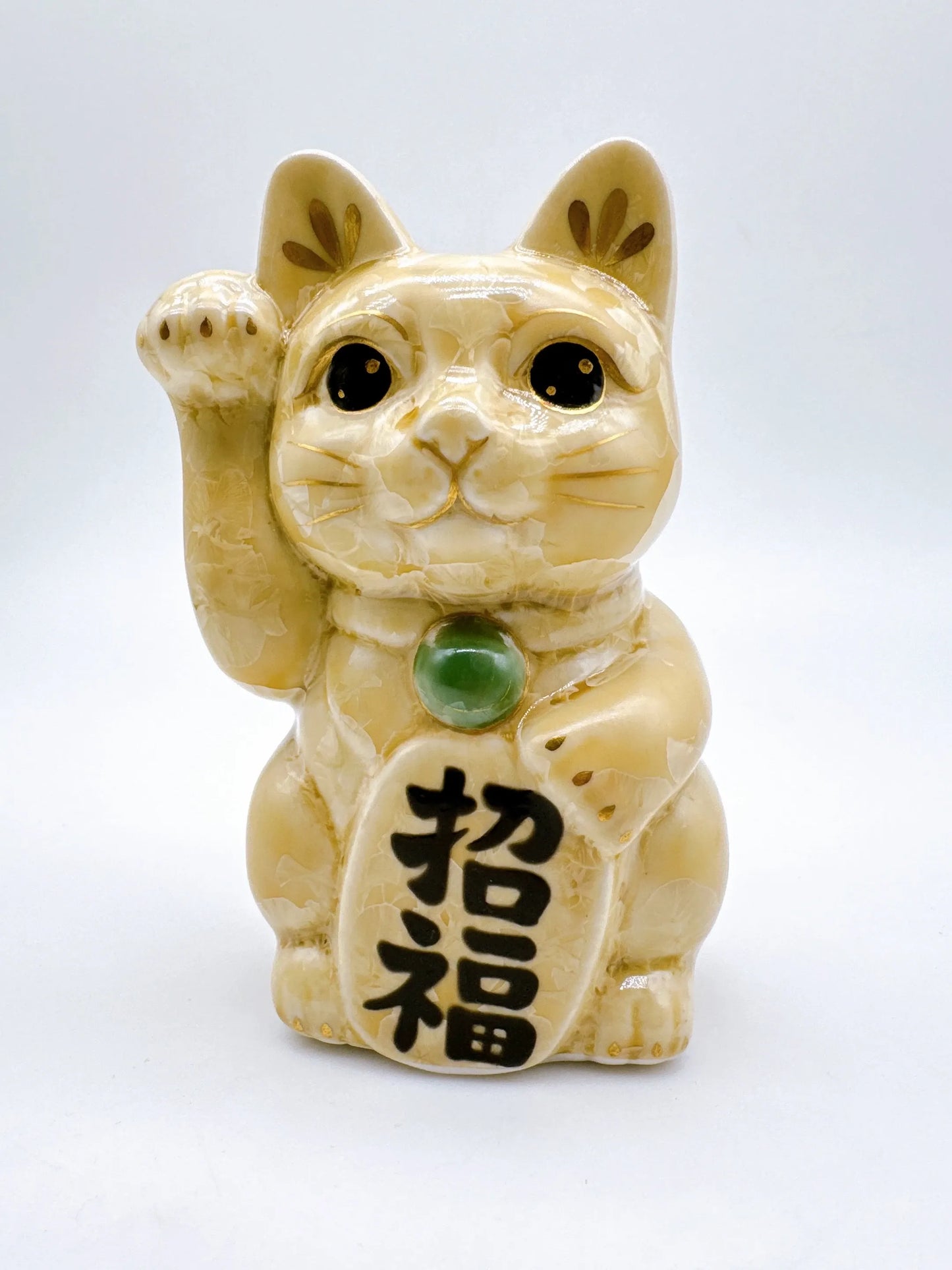 日本清水烧招财猫花结晶金花招福