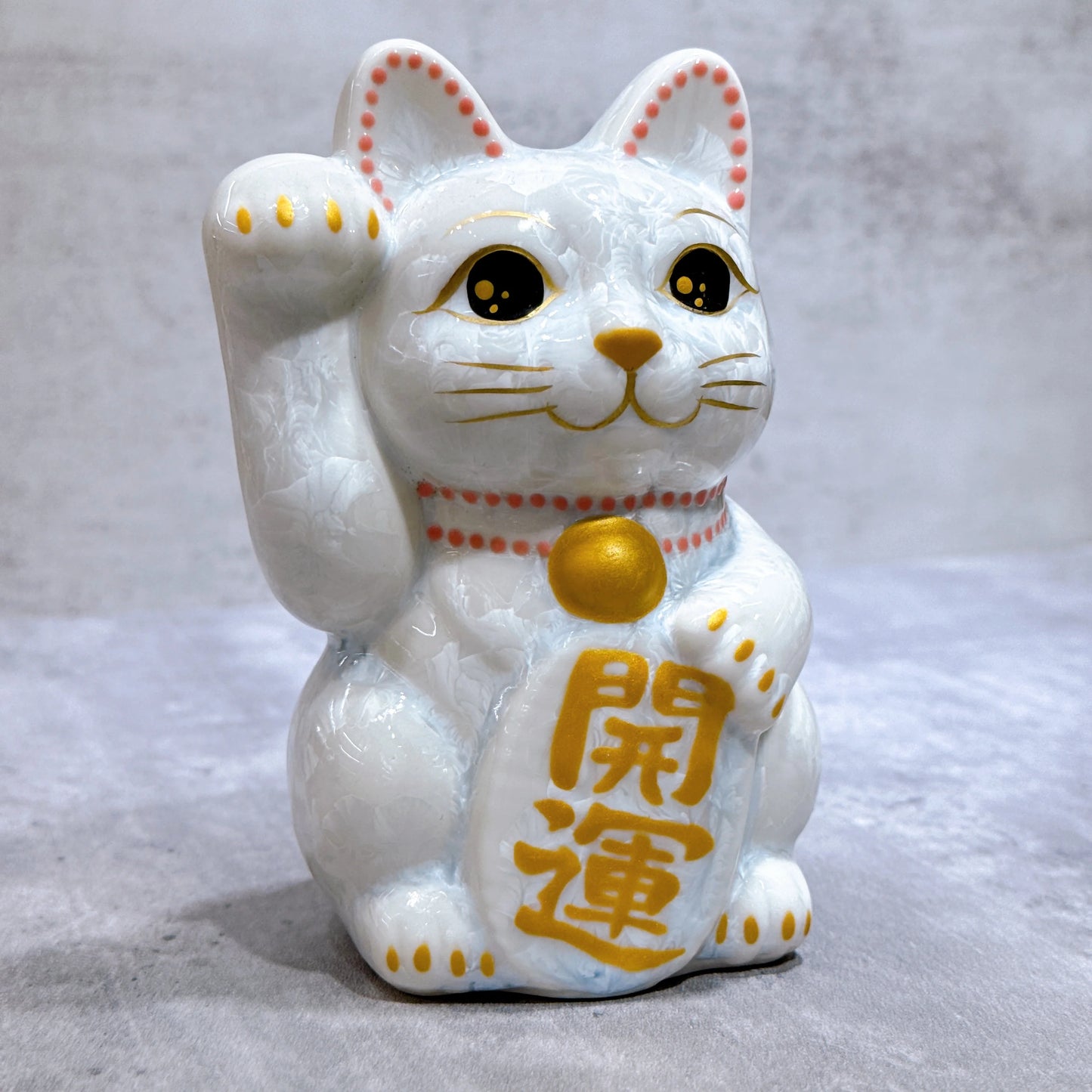 日本清水燒招財貓 花結晶 白 開運