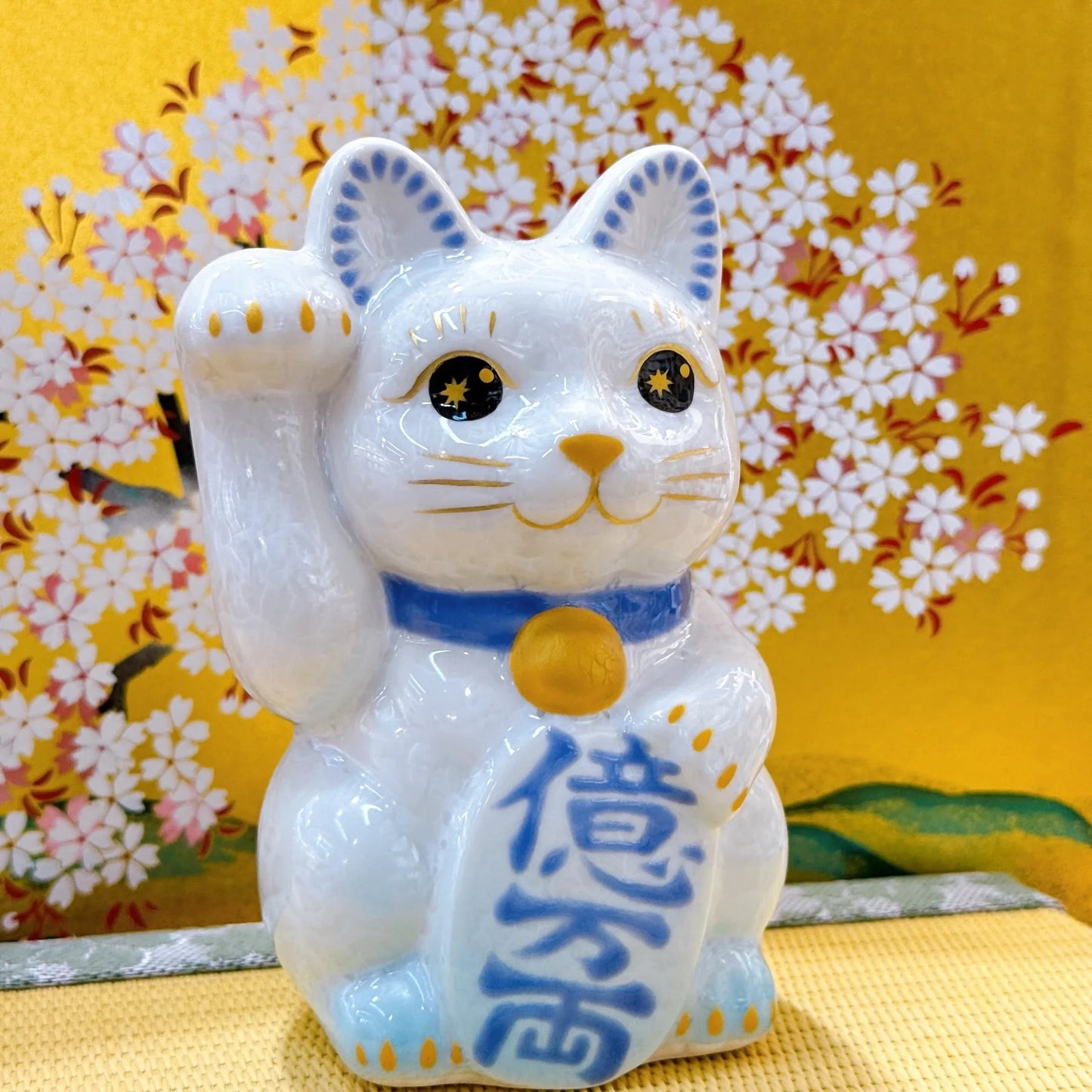 日本清水燒招財貓 花結晶 水白 億萬両 右