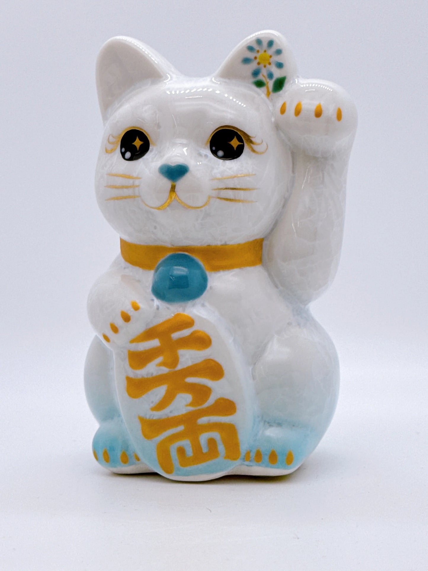 日本清水燒招財貓 花結晶 水白 億萬両 左