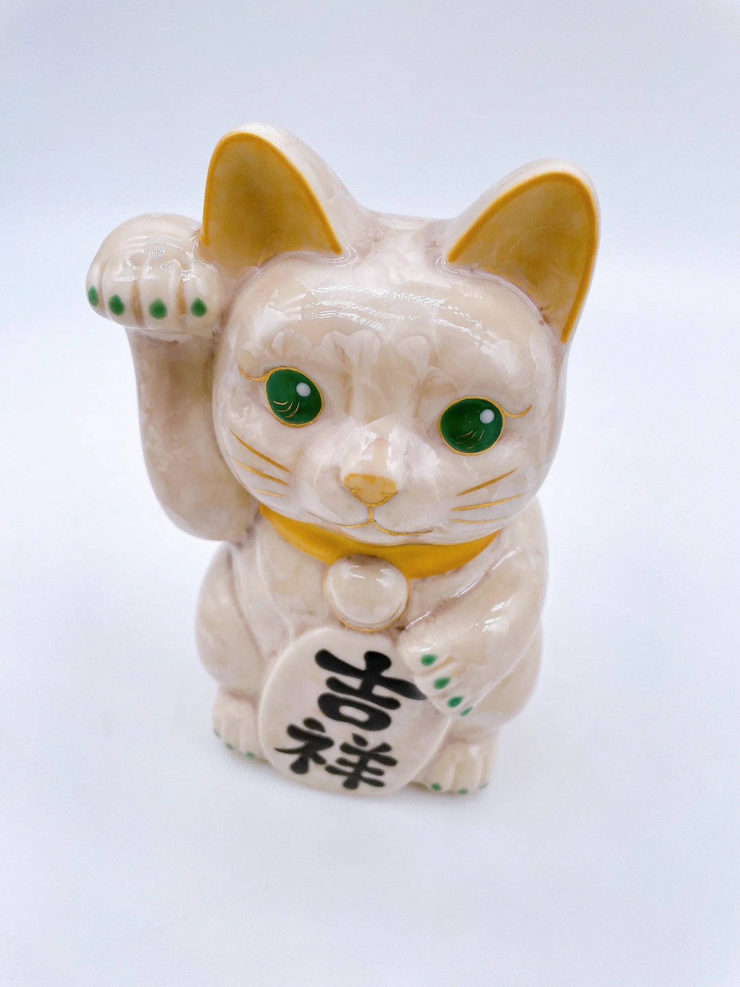日本清水烧招财猫花结晶杏吉祥