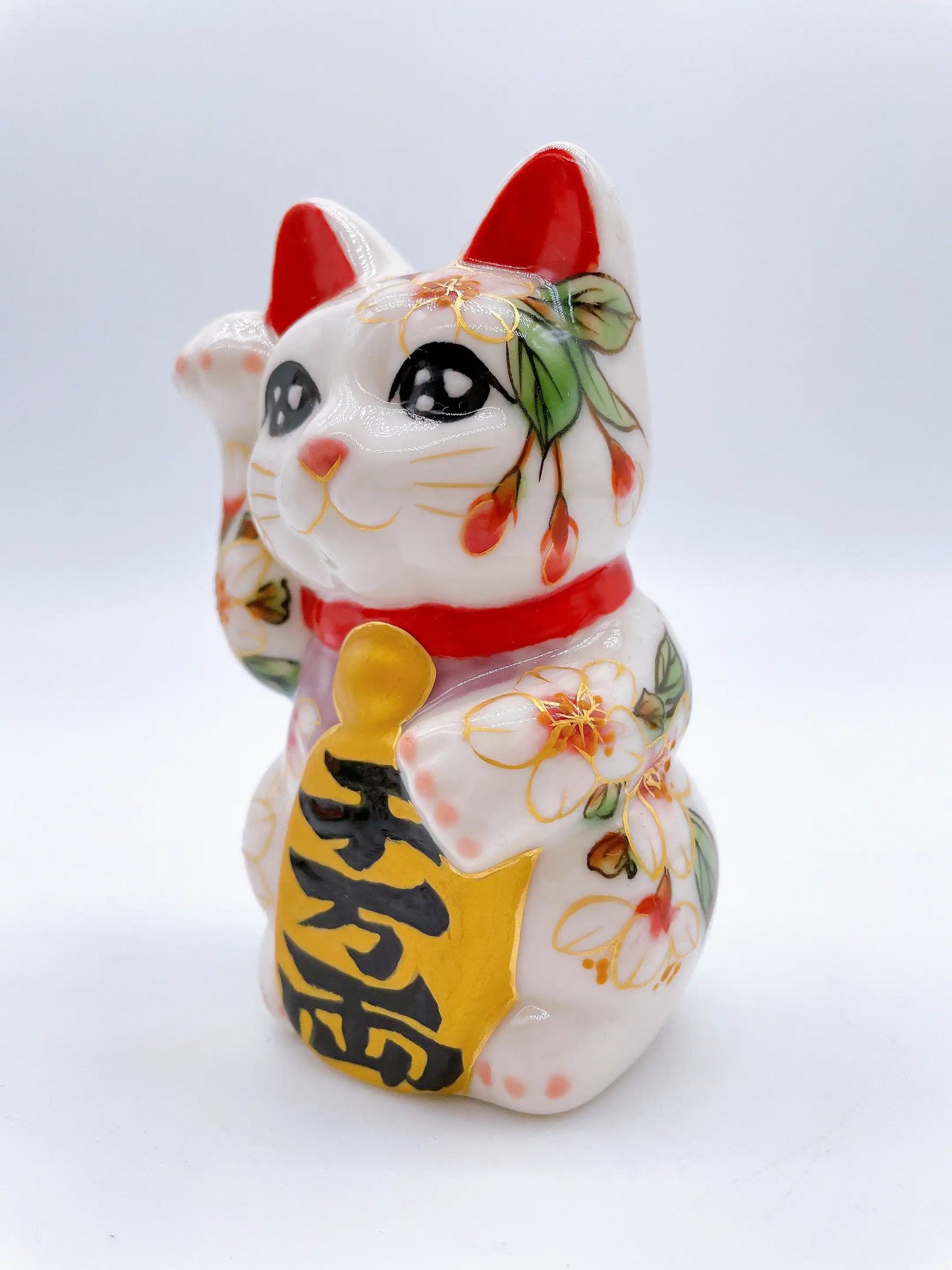 日本清水燒招財貓 色繪 櫻 特小