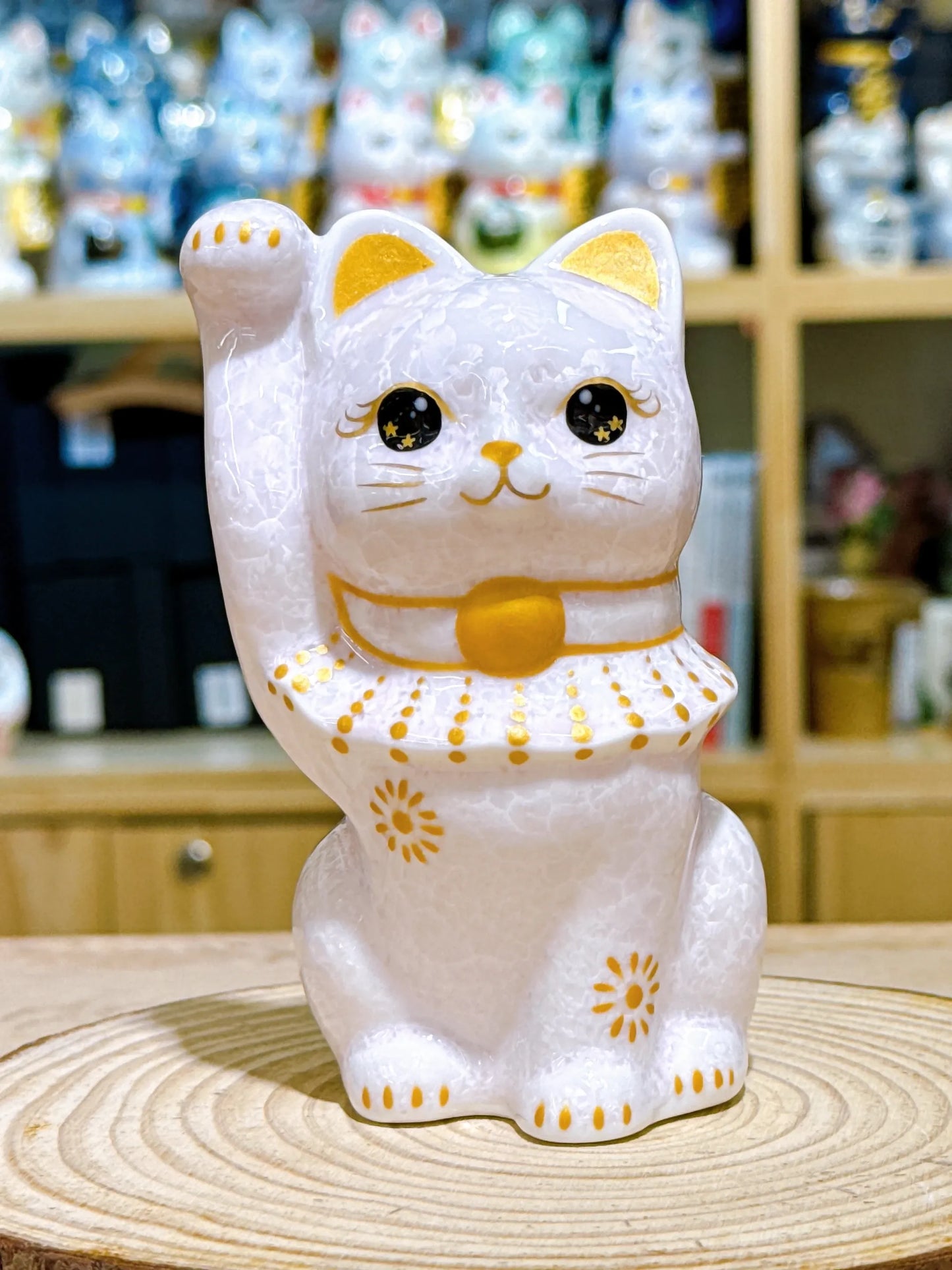 日本清水燒招財貓 花結晶 桃 億万両