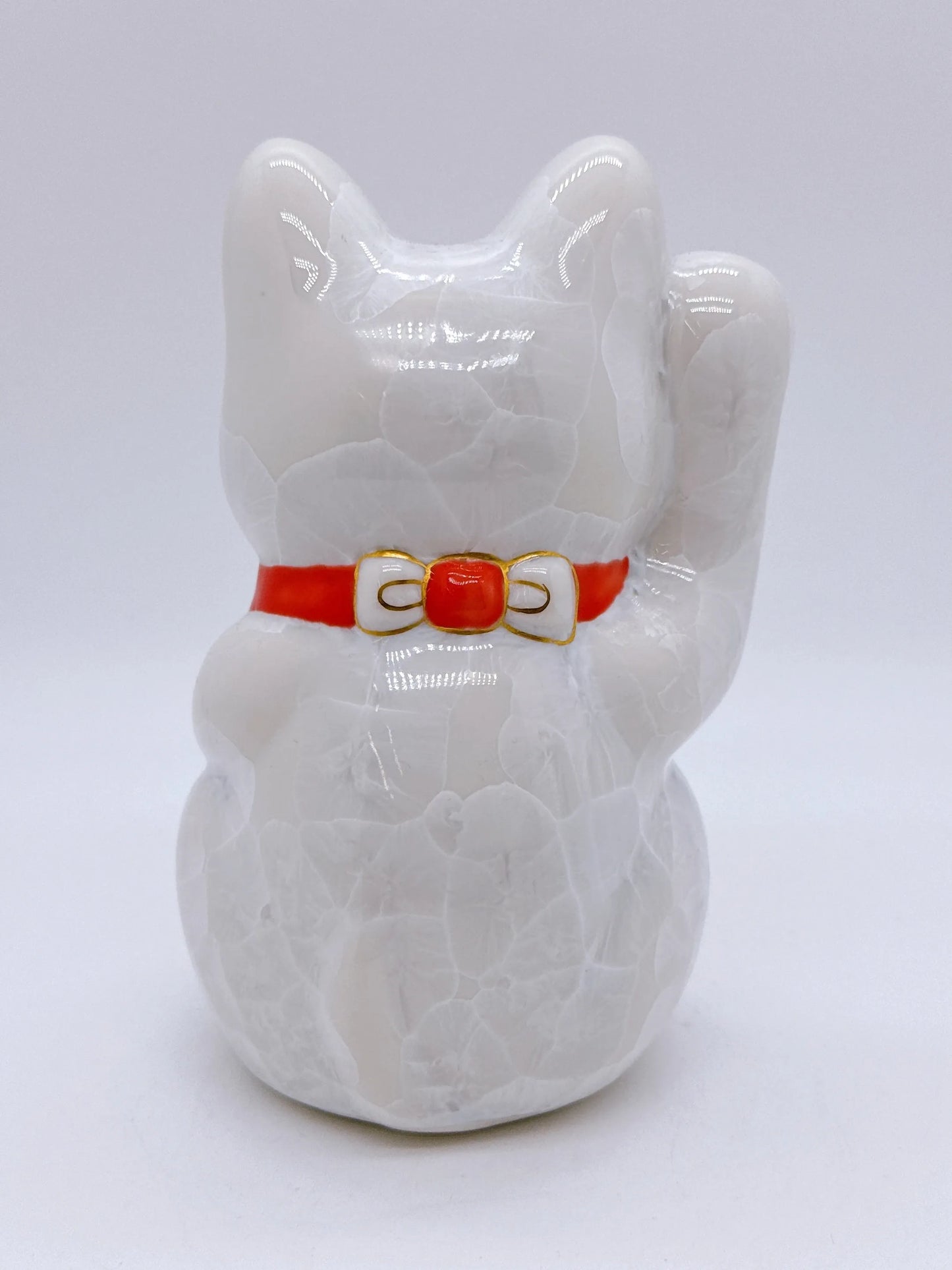 日本清水燒招財貓 花結晶 白 招福