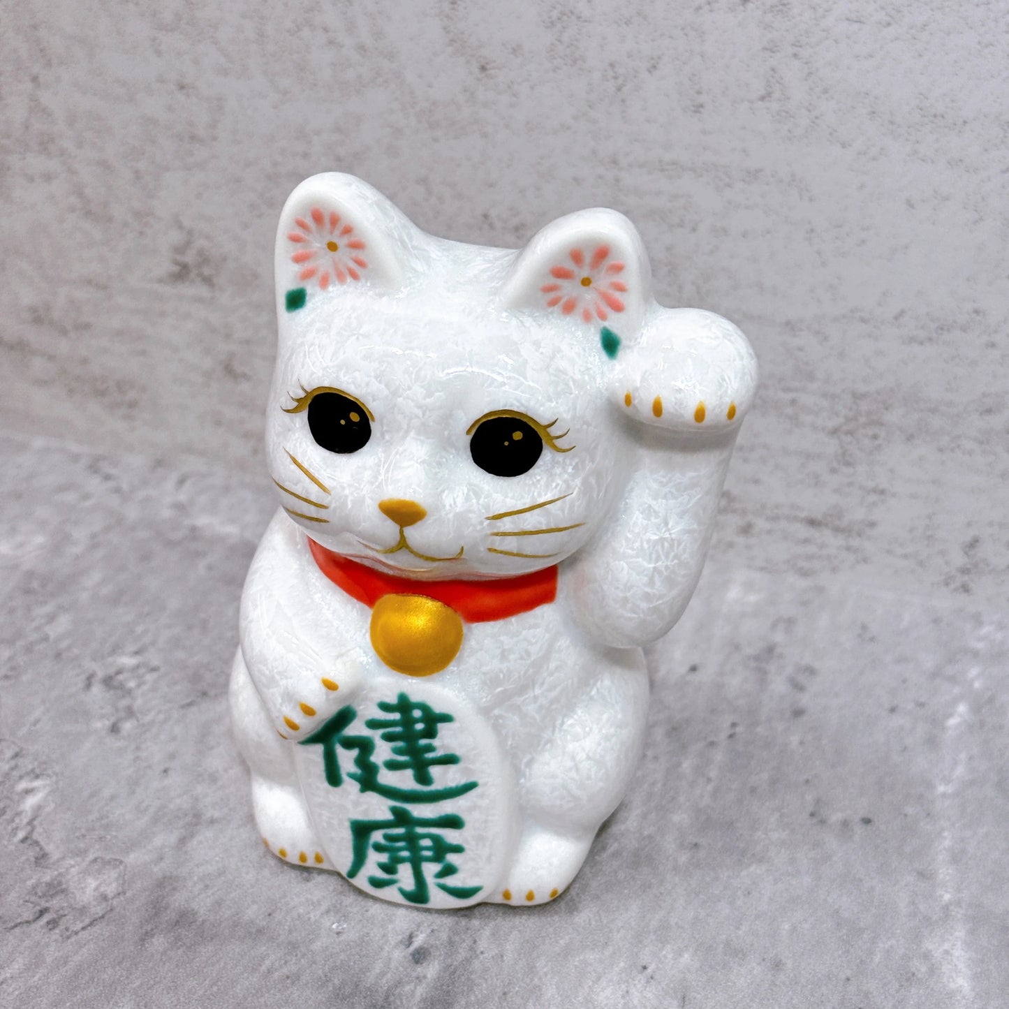 日本清水燒招財貓 花結晶 白 健康 左 特小
