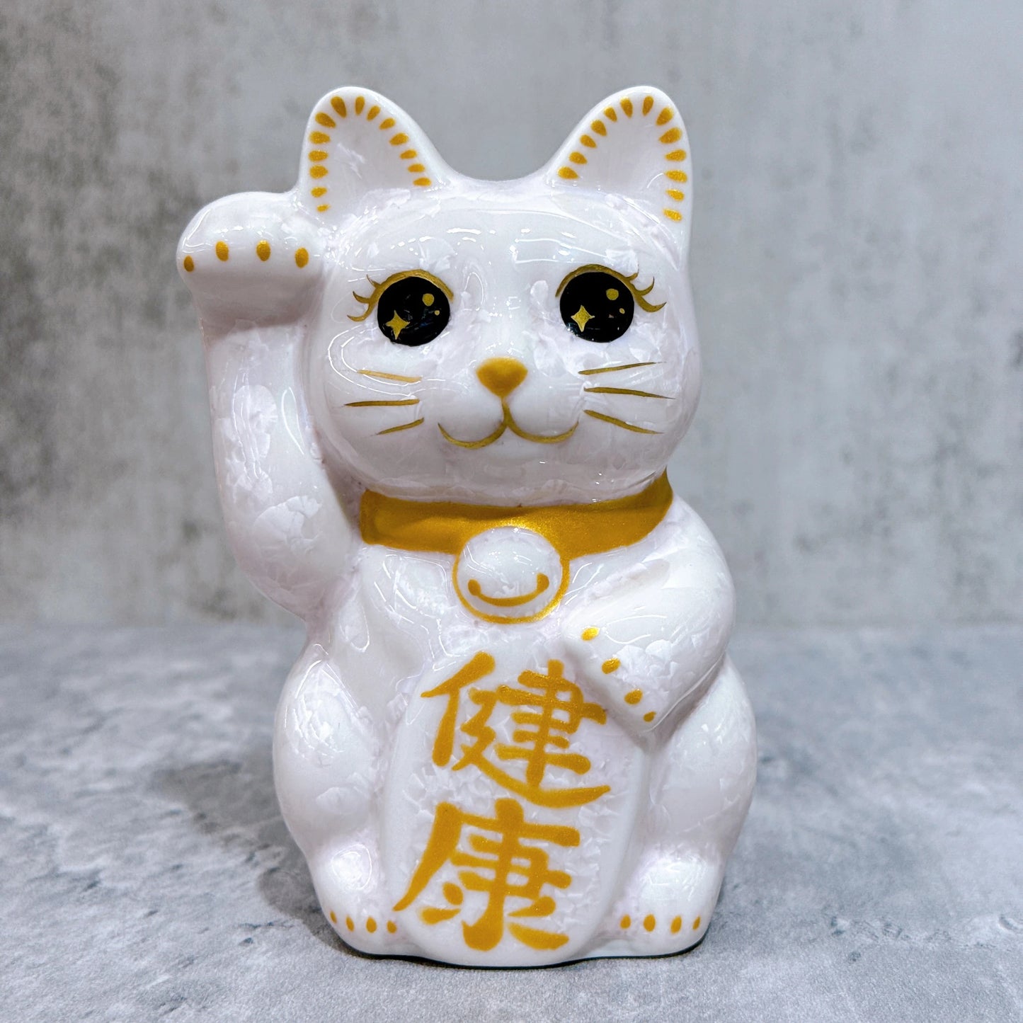 日本清水燒招財貓 花結晶 桃 健康 右 特小