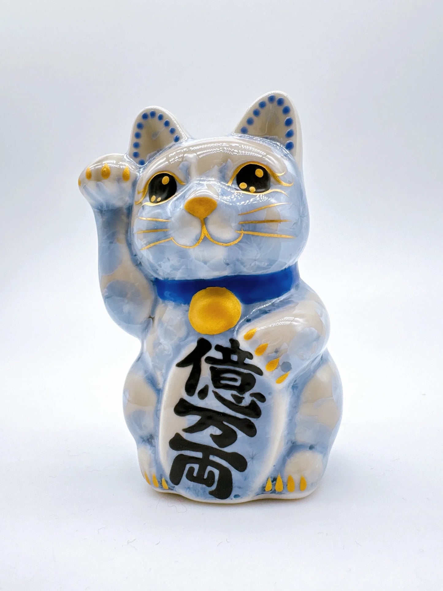 日本清水燒招財貓 花結晶 藤 億万両 右 特小