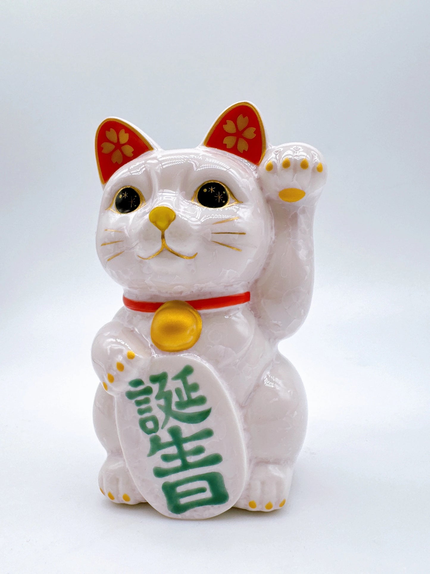 日本清水烧招财猫 花结晶 桃樱 生日