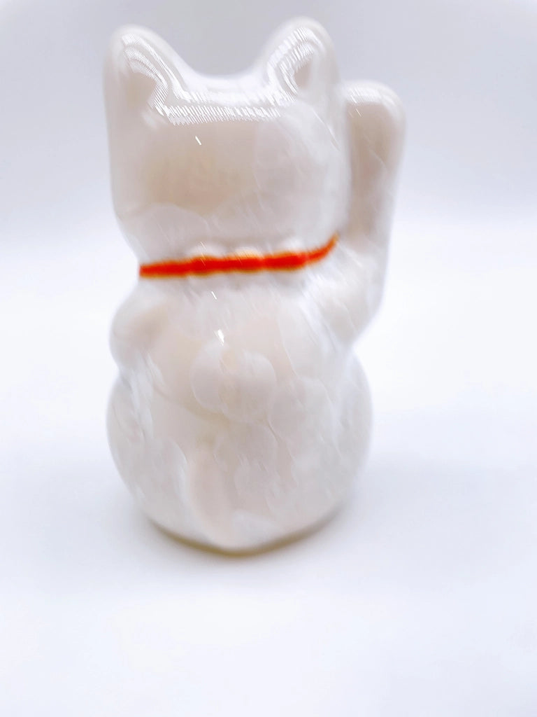 日本清水燒招財貓 花結晶 白 億万両 迷你