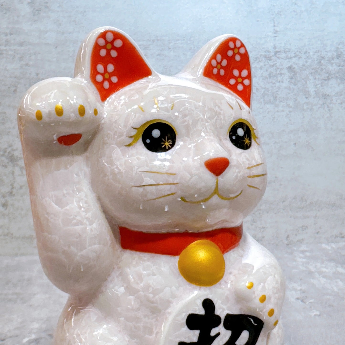 日本清水燒招財貓 花結晶 粉 招福 右