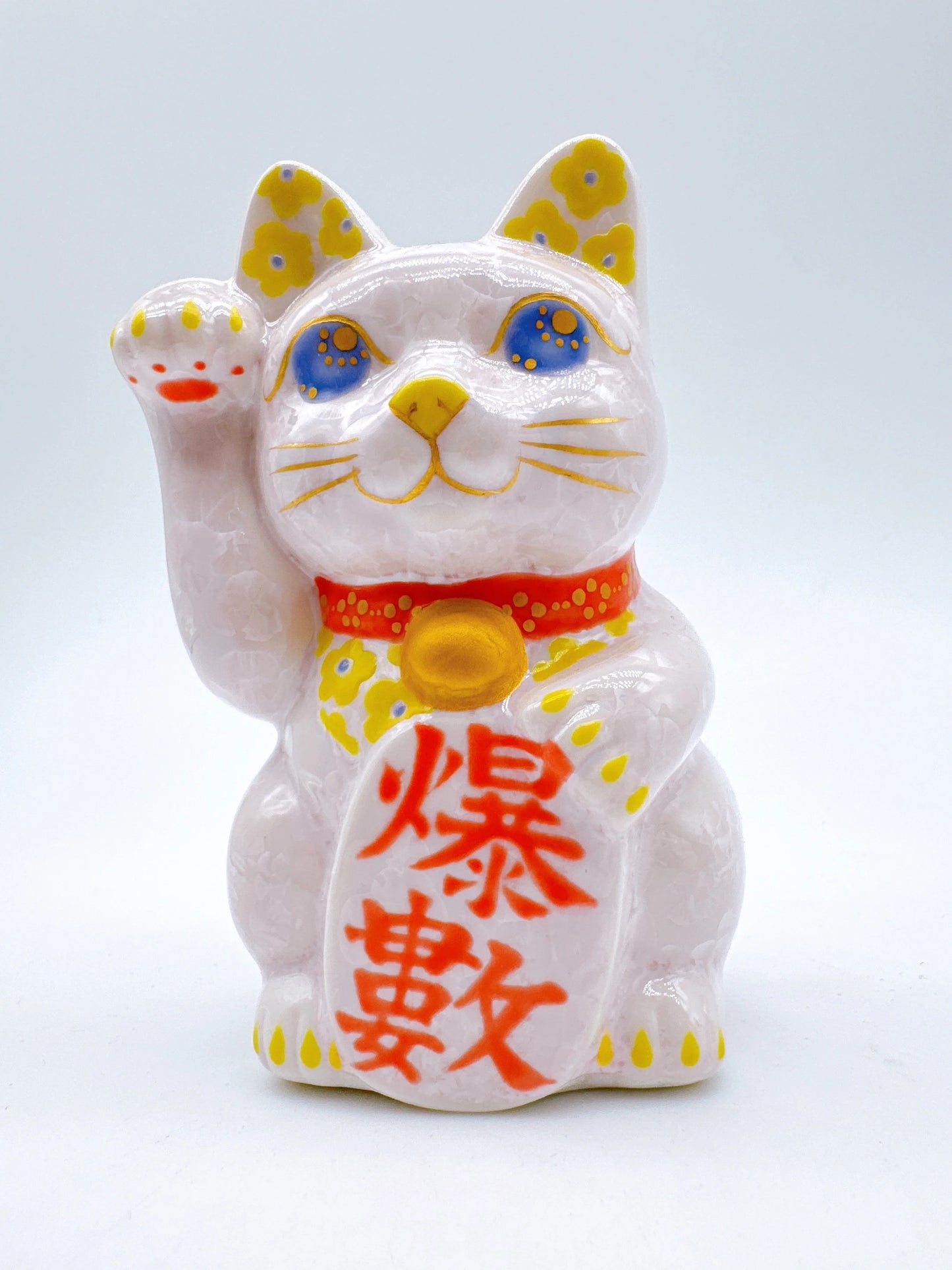 日本清水燒招財貓 花結晶 桃 爆數 右
