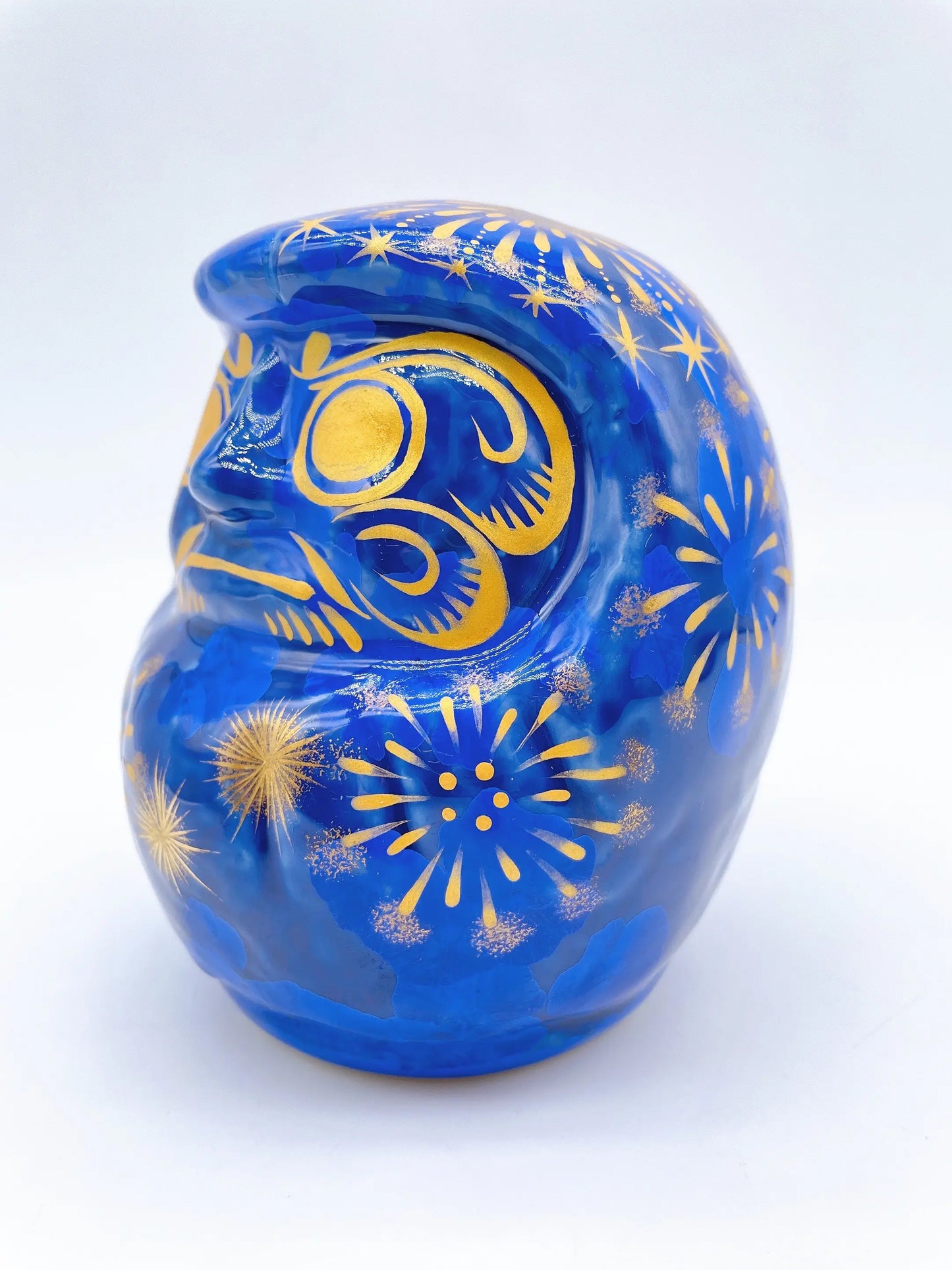 日本清水燒達摩 花結晶 璃璃X金彩 花火 中