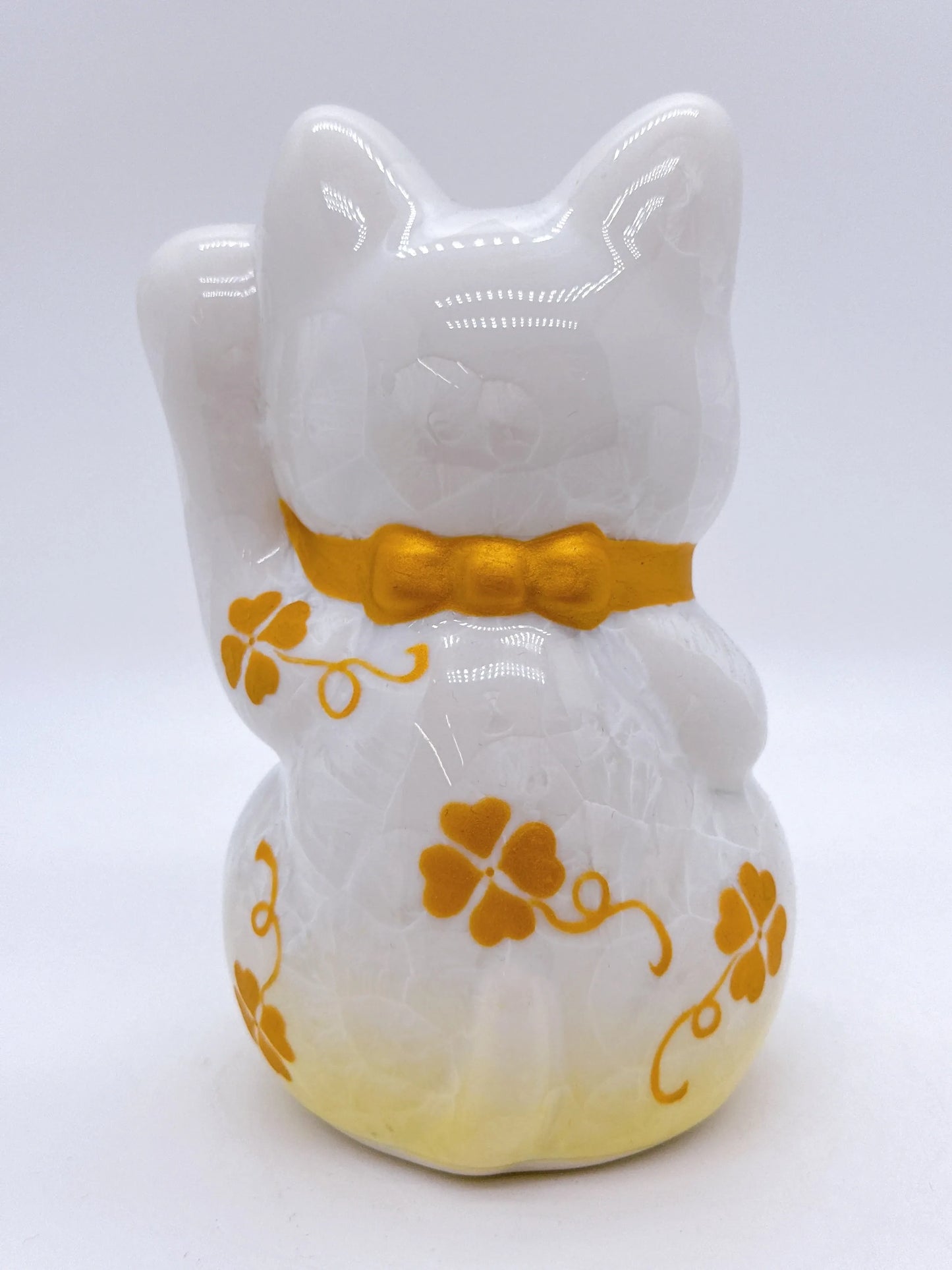 日本清水燒招財貓 花結晶 黃白 体花 千万両 左