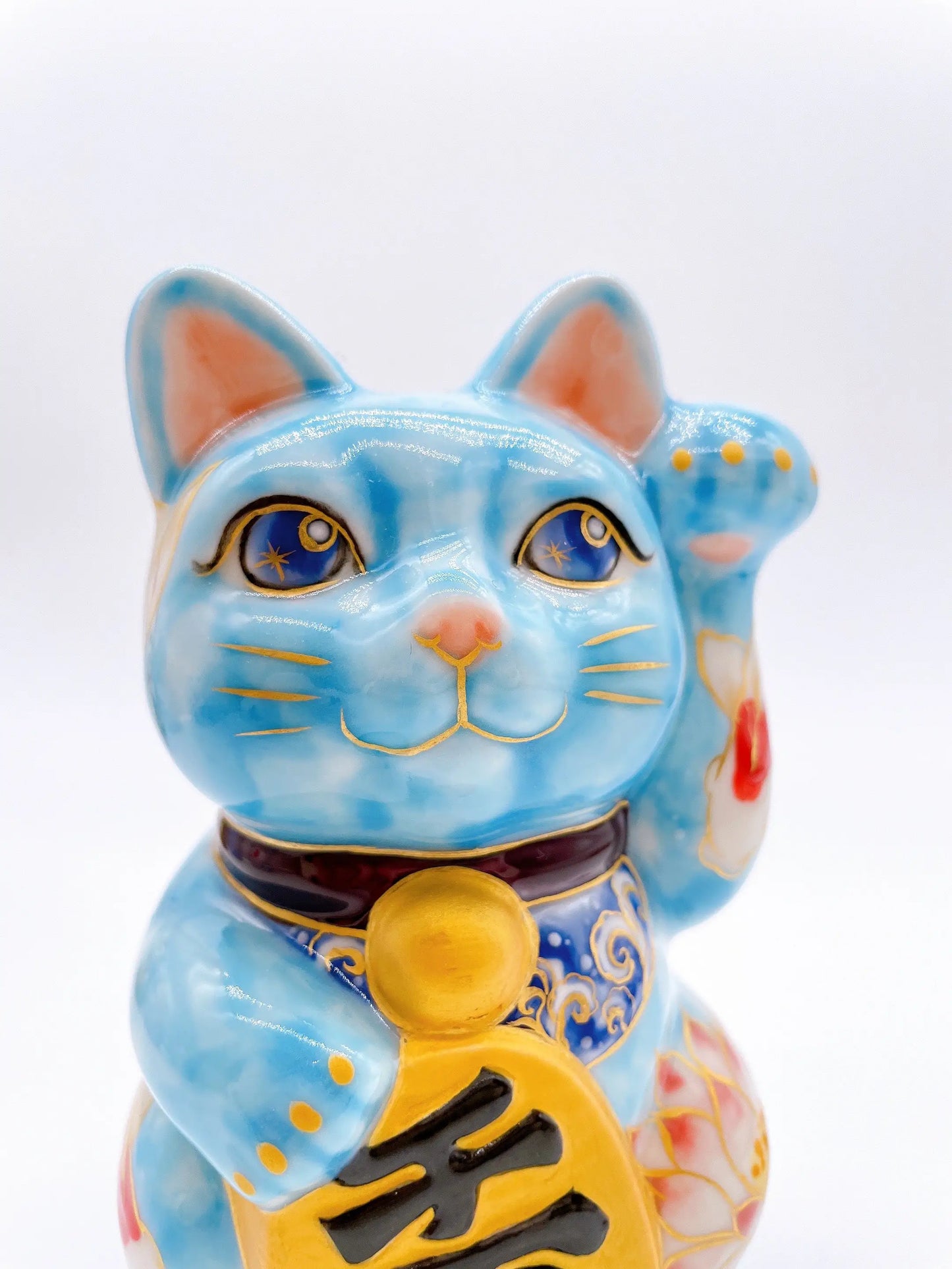 日本清水烧招财猫 水色地鲤