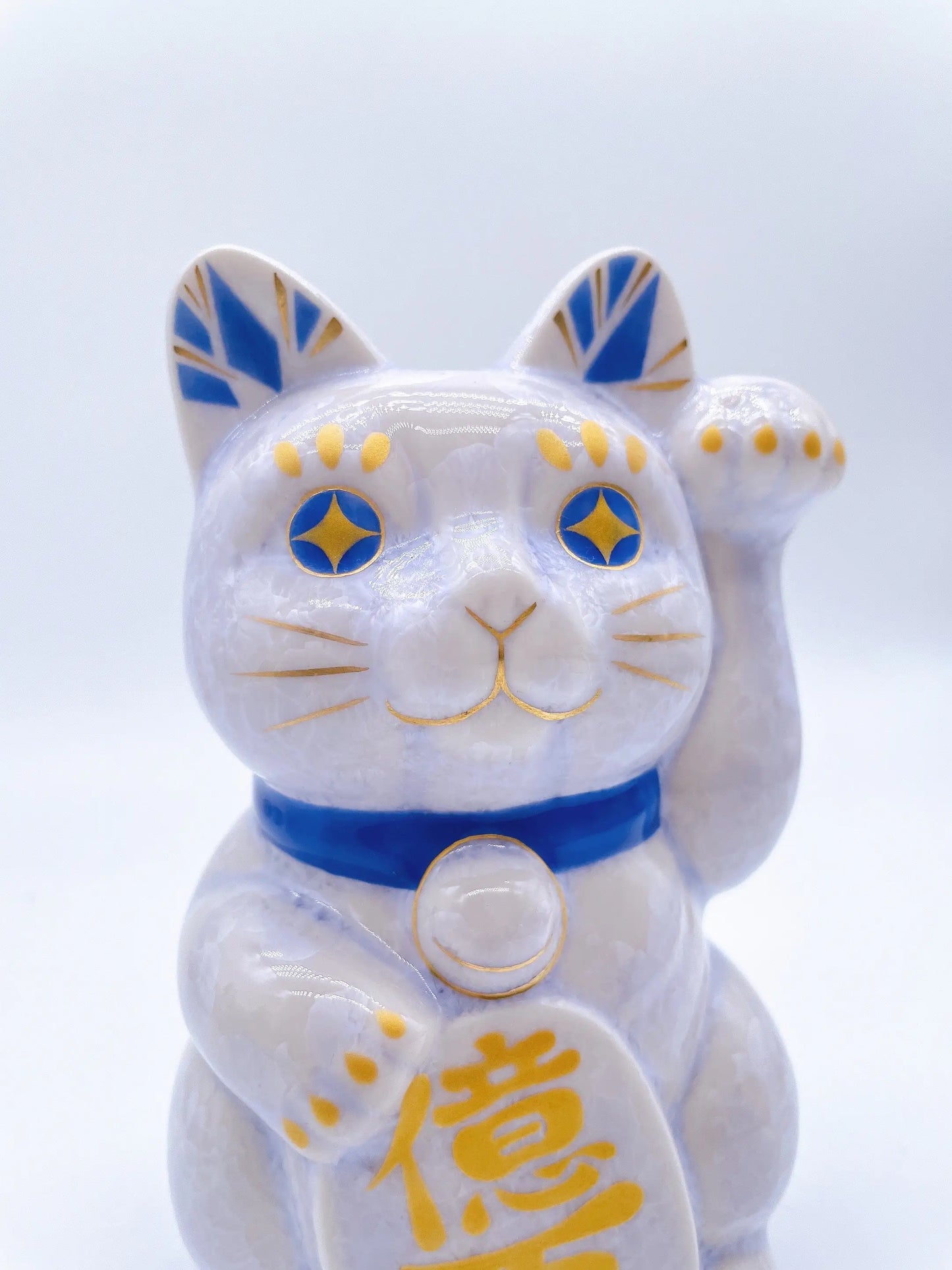 日本清水烧招财猫 花结晶 藤 亿万两