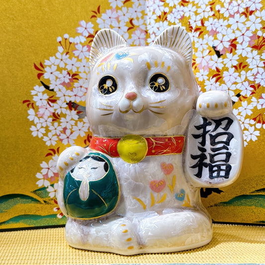 日本清水燒招財貓 達摩 花結晶 杏 招福