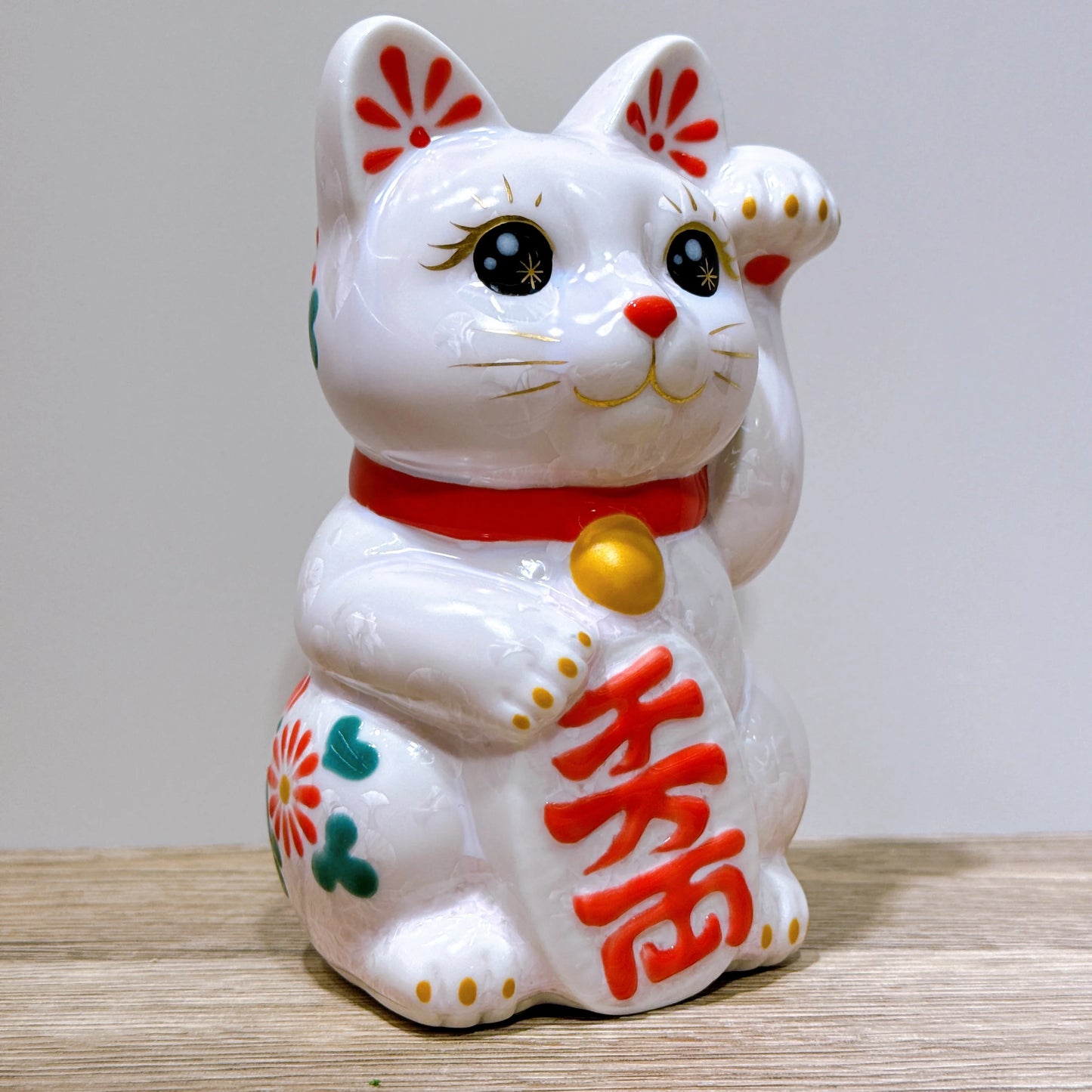 日本清水燒招財貓 花結晶 桃 体花 千万両 左