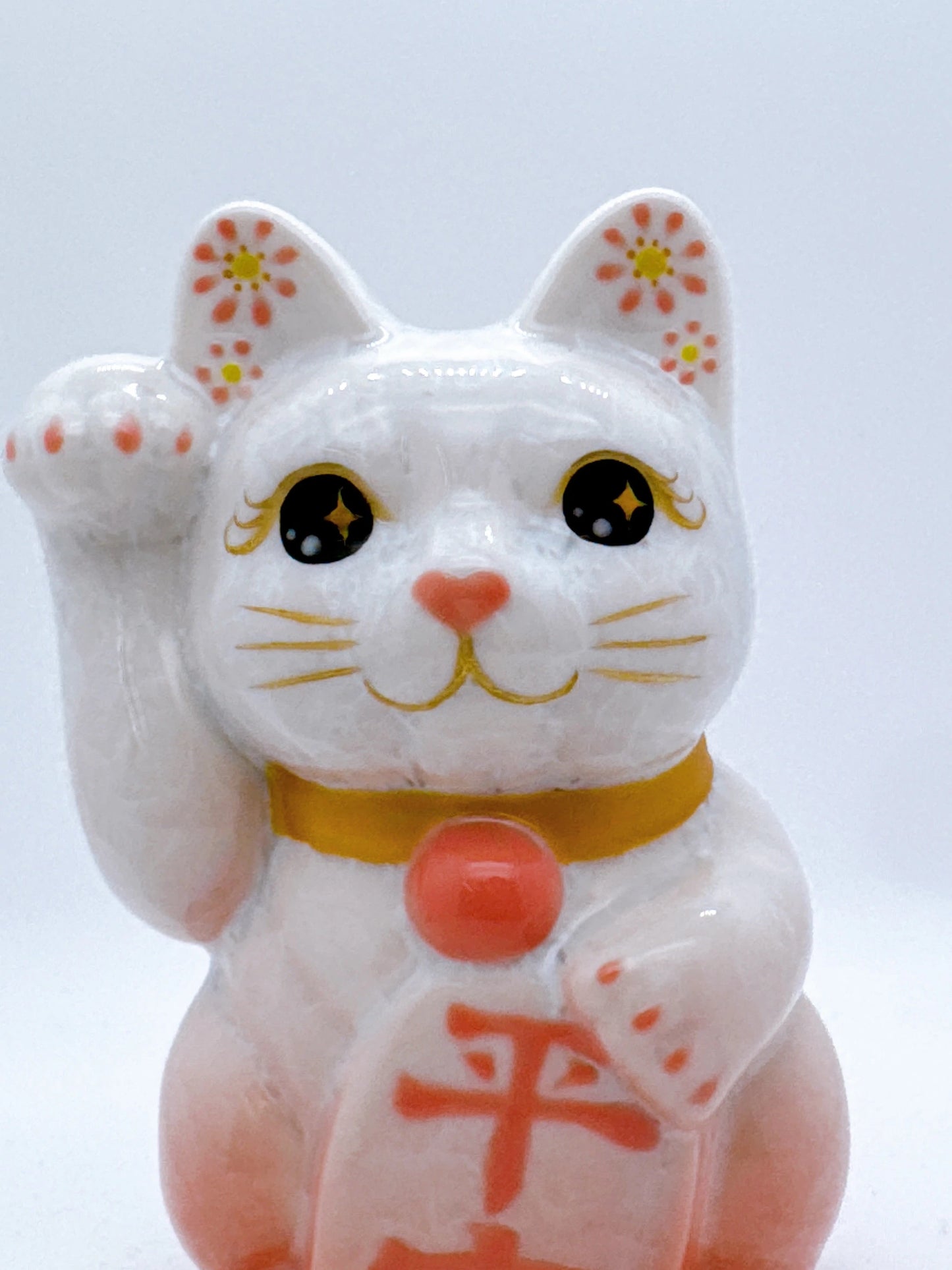 日本清水燒招財貓 花結晶 桃白 平安 右