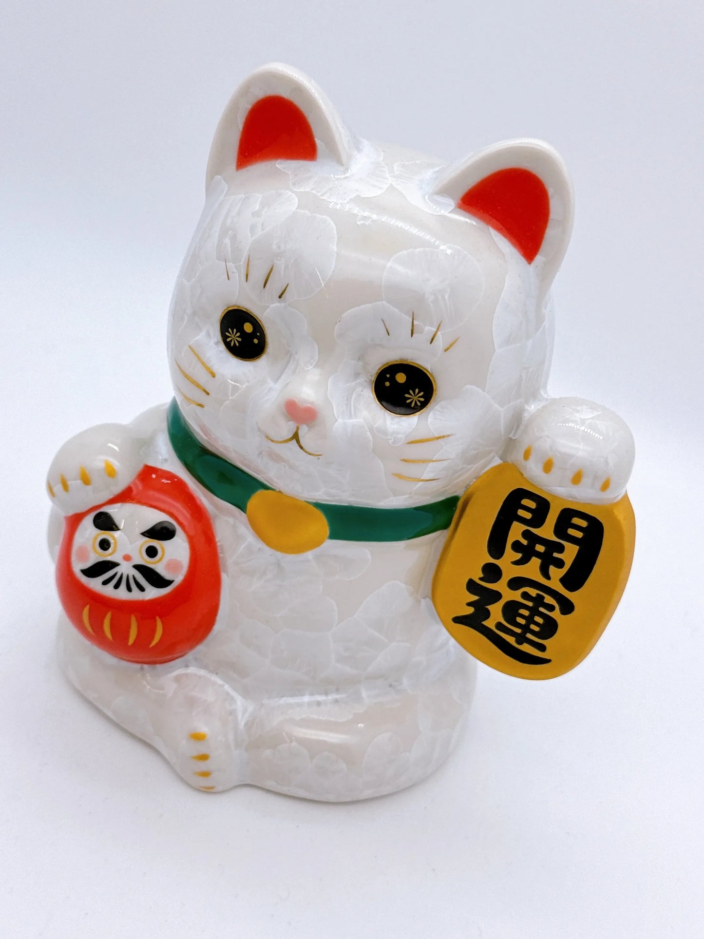 日本清水燒招財貓 花結晶 白 開運