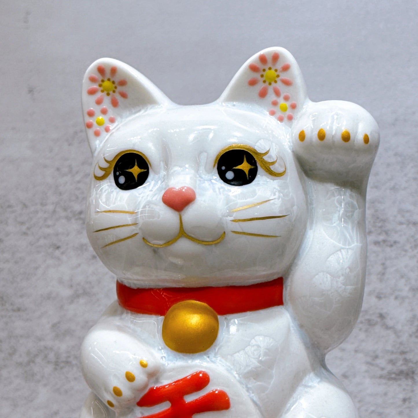 日本清水燒招財貓 花結晶 桃白 千万両 左