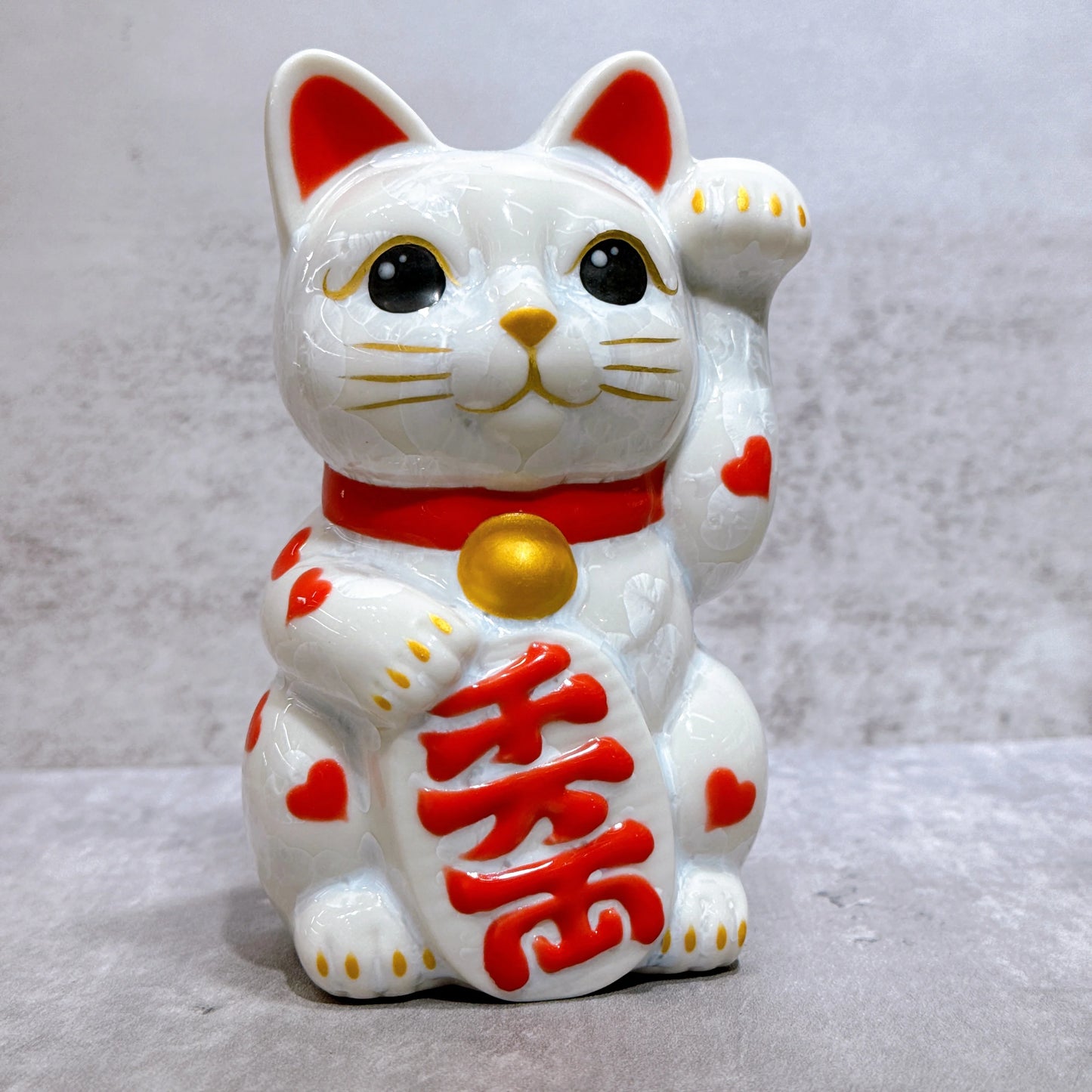 日本清水燒招財貓 花結晶 白 体花 千万両 左