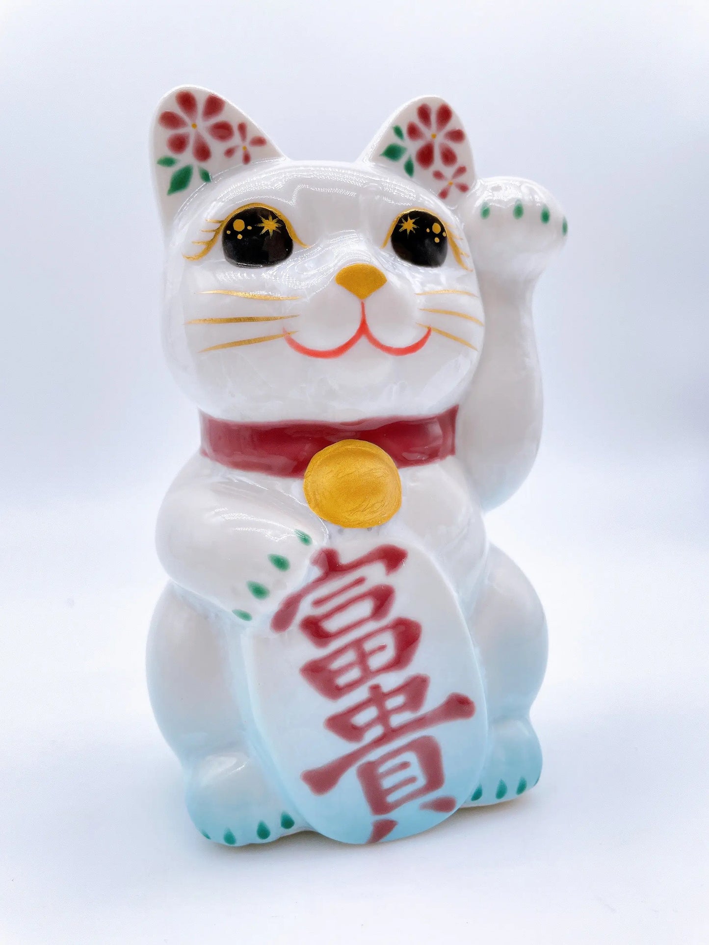 日本清水烧招财猫 花结晶 水色 富贵