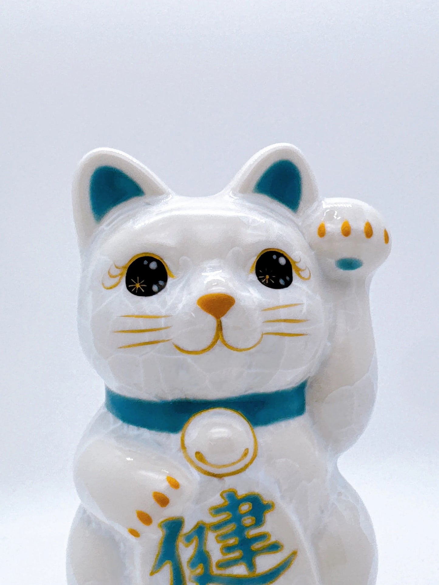 日本清水烧招财猫 花结晶 白色 健康 左