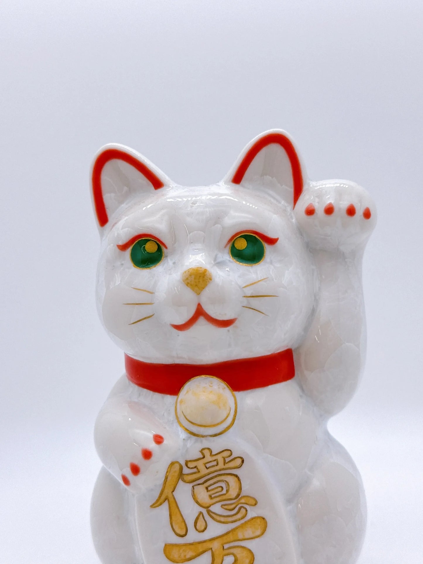 日本清水烧招财猫 花结晶 白 亿万两 左