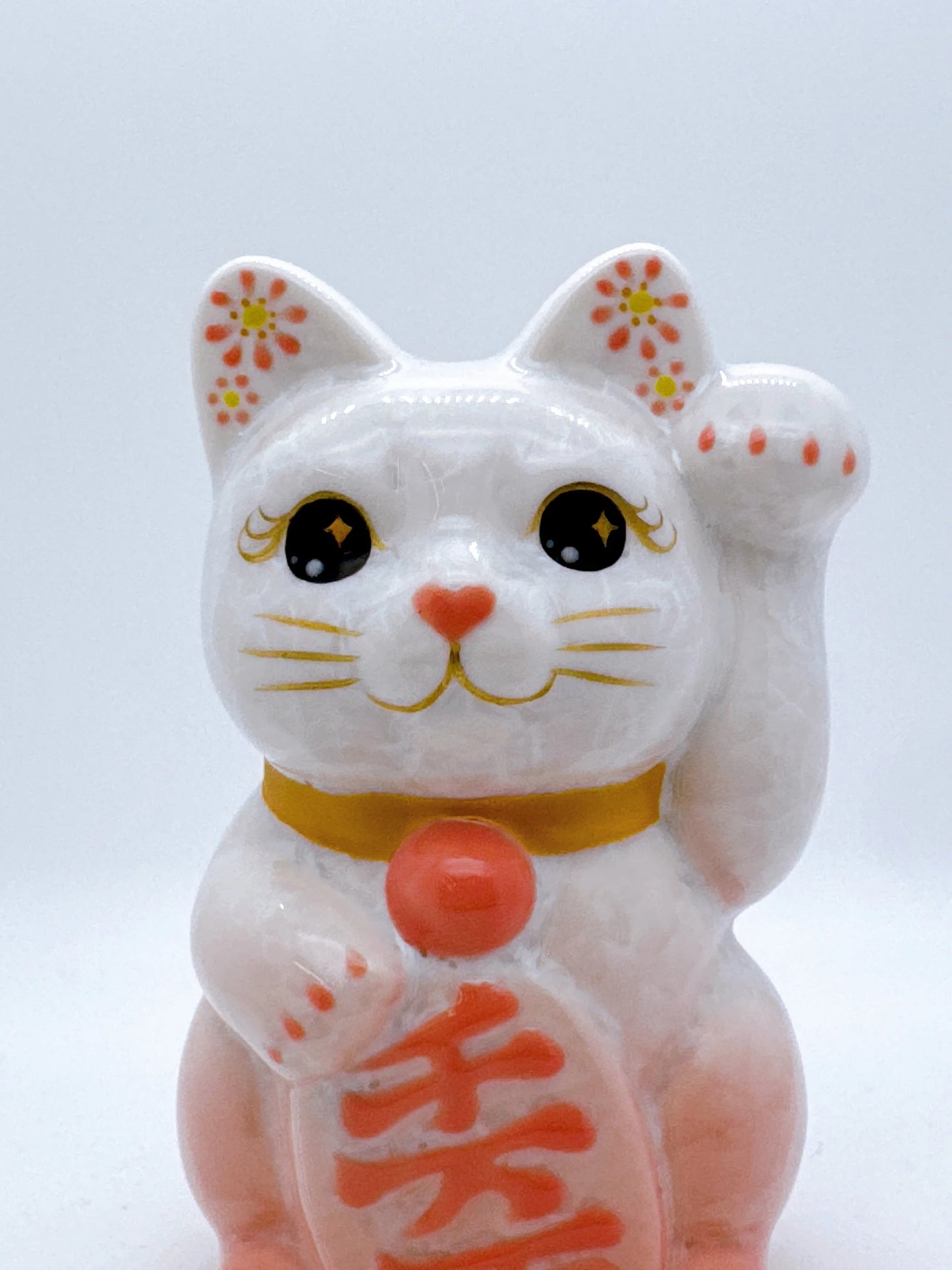 日本清水燒招財貓 花結晶 桃白 千万両 左