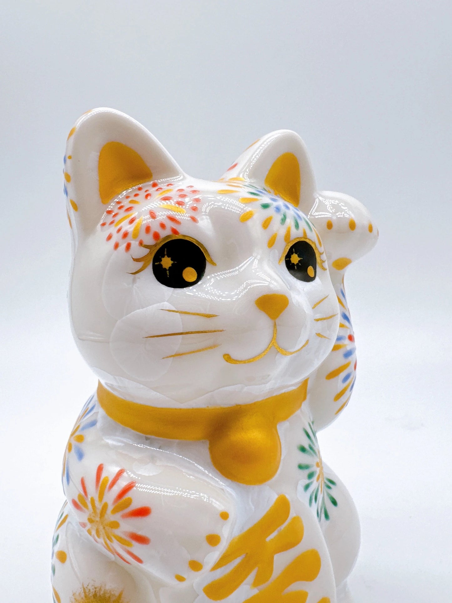 日本清水烧招财猫 花结晶 白 花火