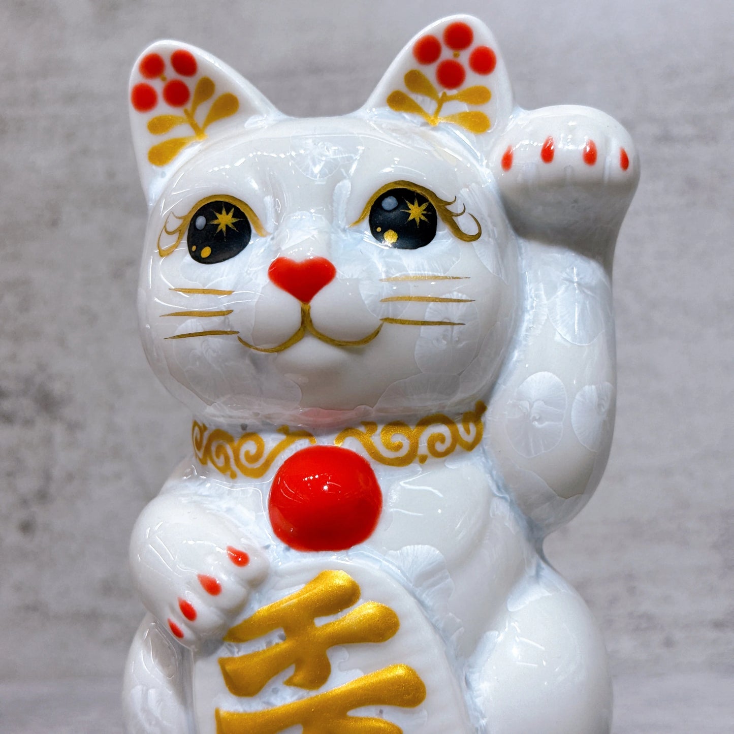 日本清水燒招財貓 花結晶 白 千萬両 左