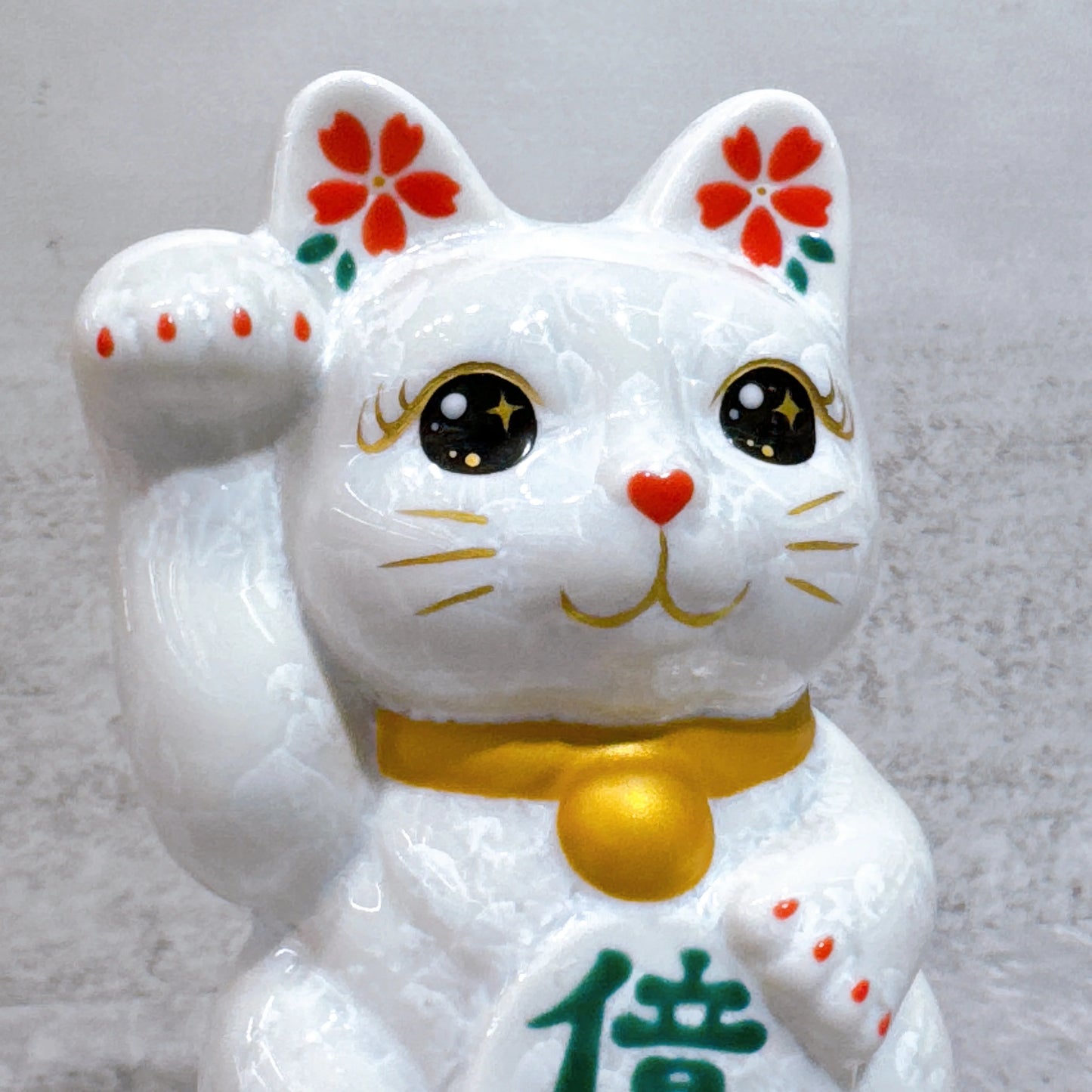 日本清水燒招財貓 花結晶 白 億萬両 右