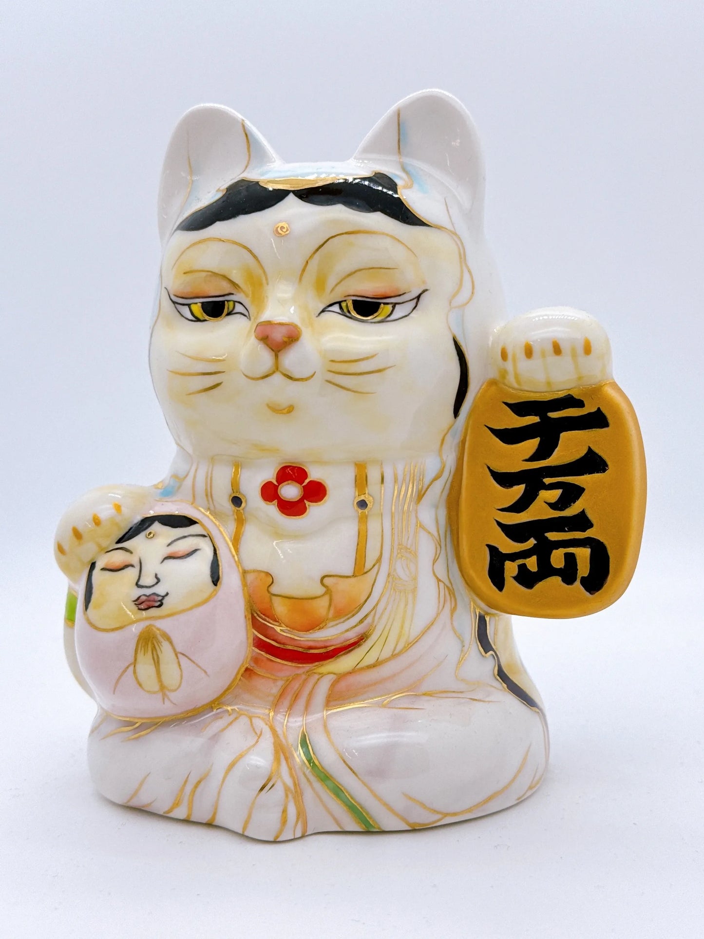 日本清水燒招財貓 達摩 色繪 觀音 千万両