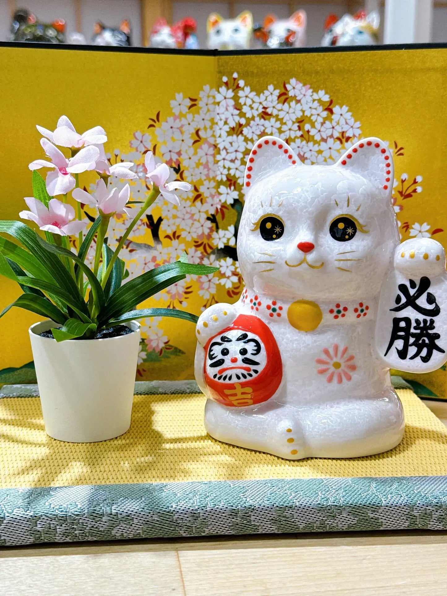 日本清水燒招財貓 達摩 花結晶 桃 必勝