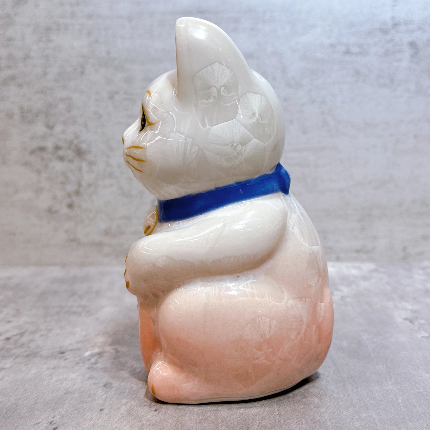 日本清水燒招財貓 花結晶 桃白 億万両 右