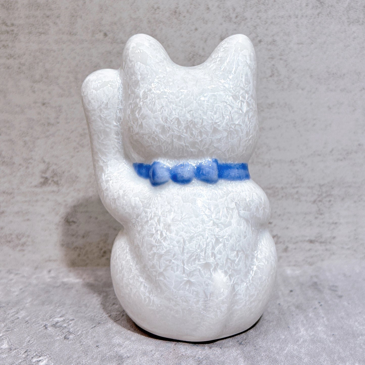 日本清水燒招財貓 花結晶 白 健康 左 特小