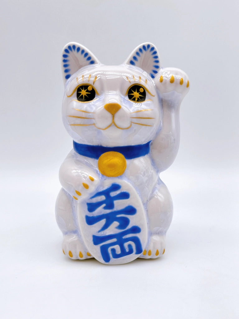 日本清水烧招财猫 花结晶 藤 千万两 左